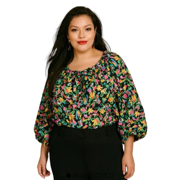 Tanya Taylor Womens Top Isla Painterly Puff Lantern Sleeve Multicolor Blouse M - Picture 2 of 12